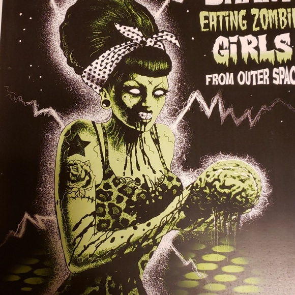 Too Fast RockABilly Brain Eating Zombie Girls From Outter Space Pin-Up Print - Picture 4 of 5